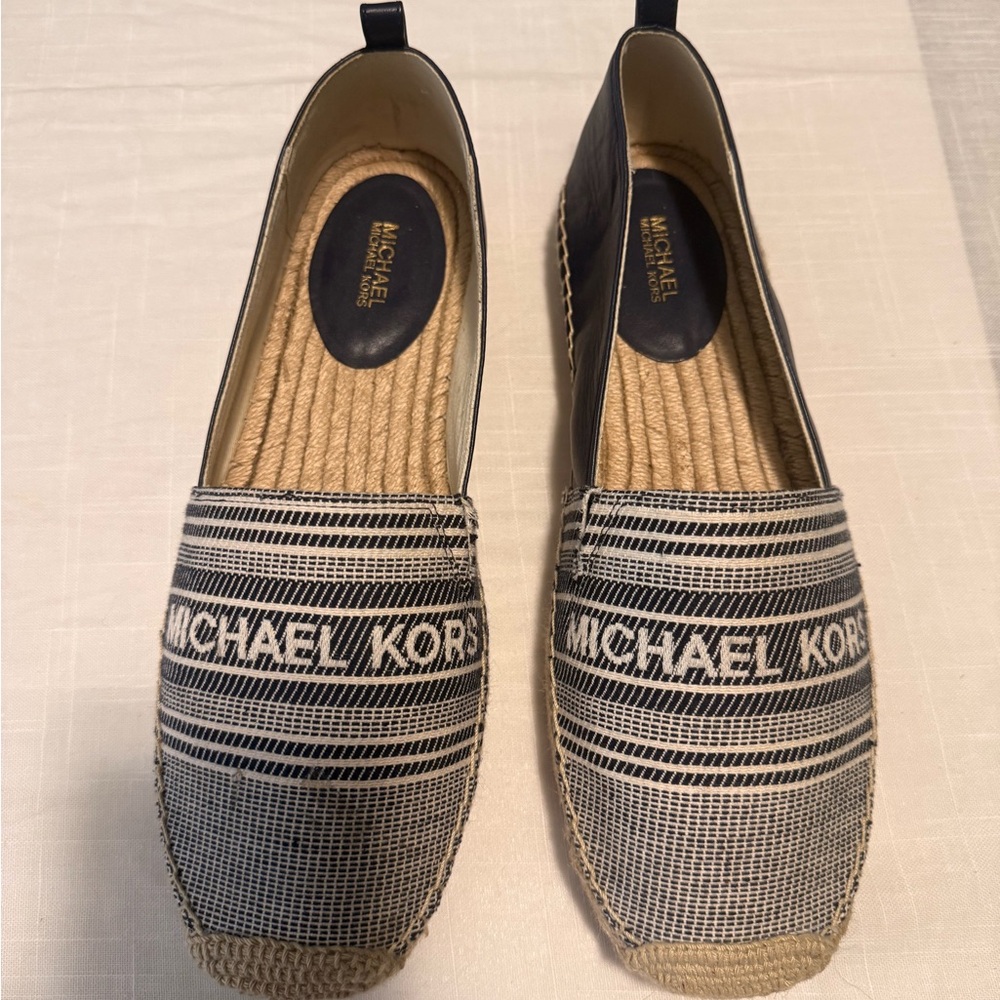 Michael Kors Navy Blue and White Espadrilles Canvas Jute